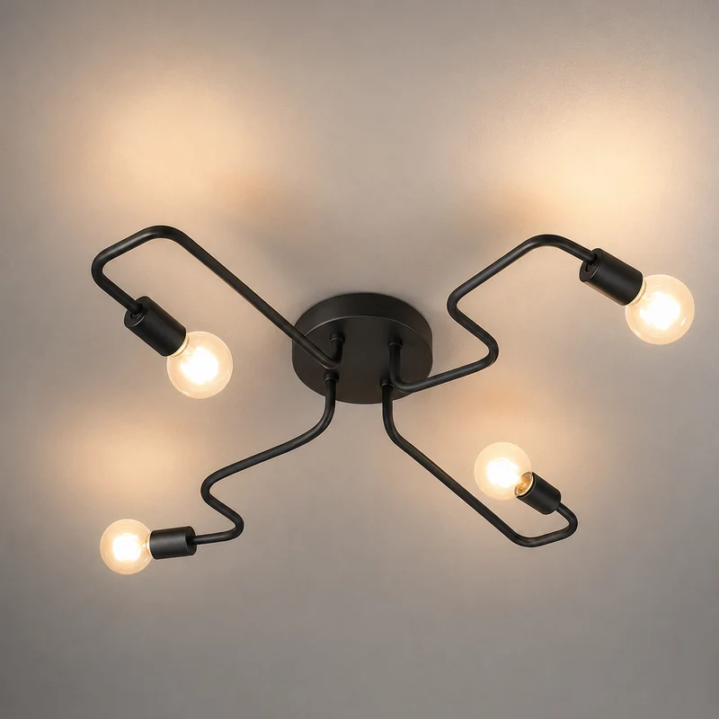 OCS - ouzzey Industriële Plafondlamp - Zwarte Metalen 4-Lichts Plafondverlichting