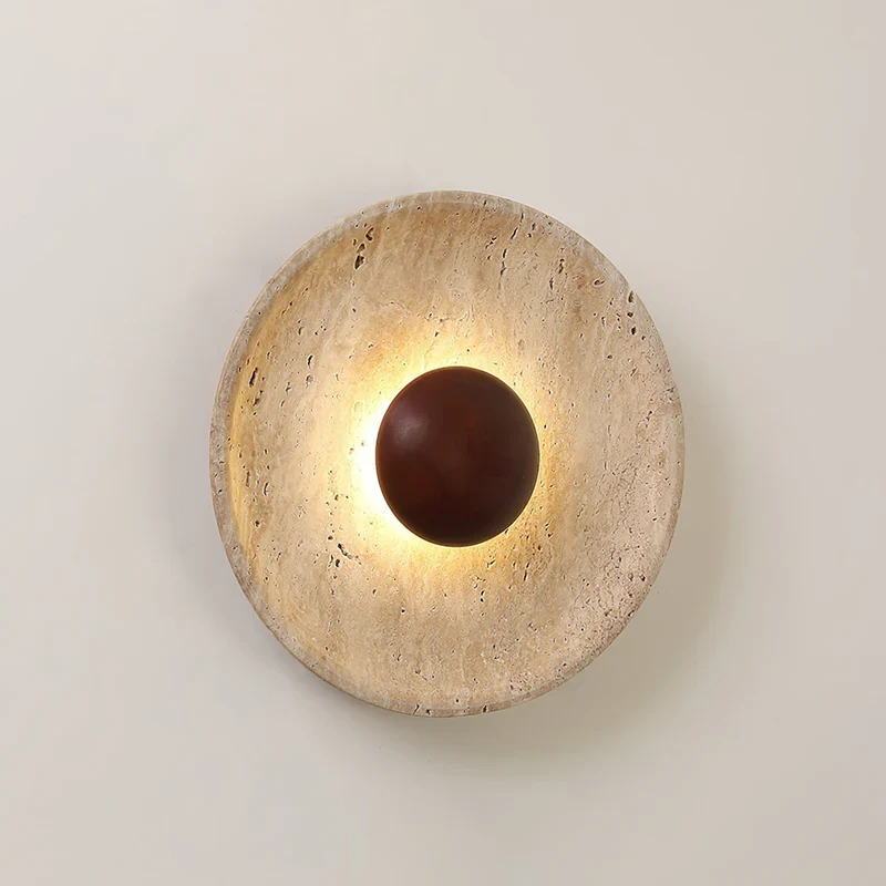 OCS - Natuurstenen Travertijn Wandlamp - Design LED Wandverlichting met Hout