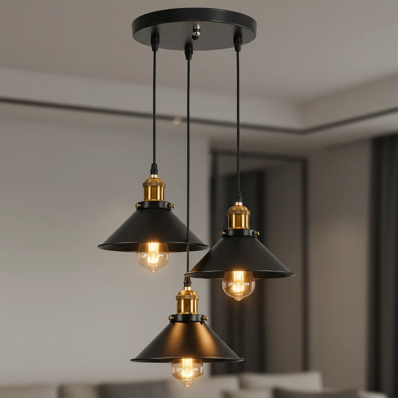 OCS - Industriële 3-Lichts Hanglamp - Vintage Metalen Hanglamp met Verstelbare Kabels