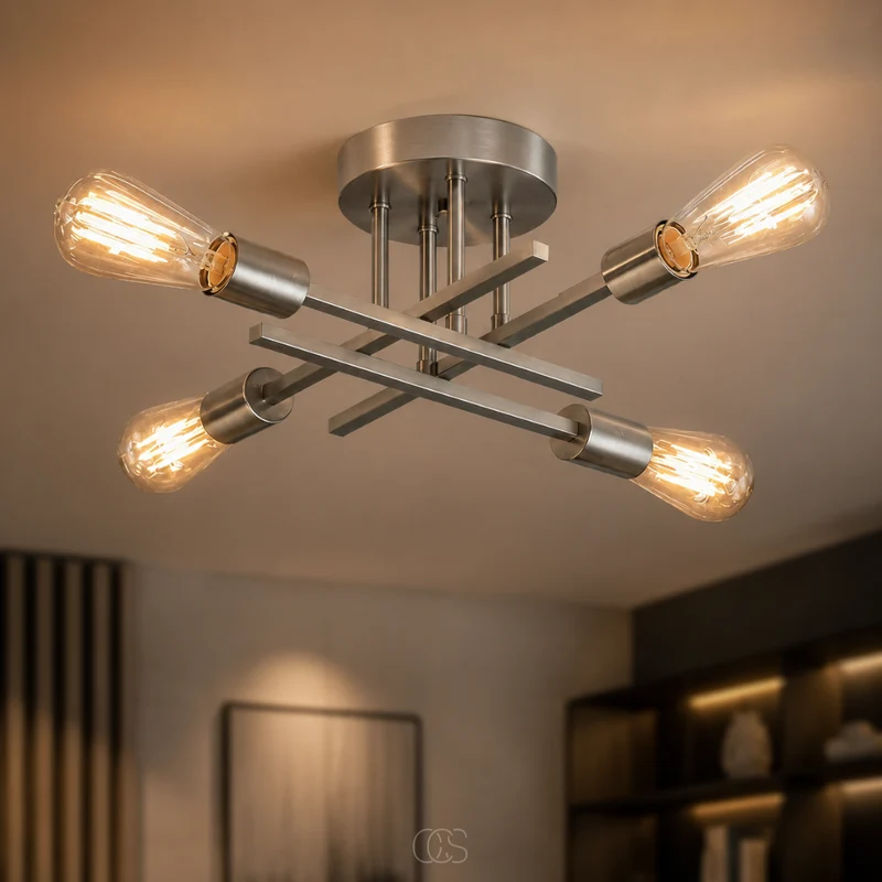 OCS - Spivac Industriële Plafondlamp - 4-Lichts Zilveren Plafondverlichting