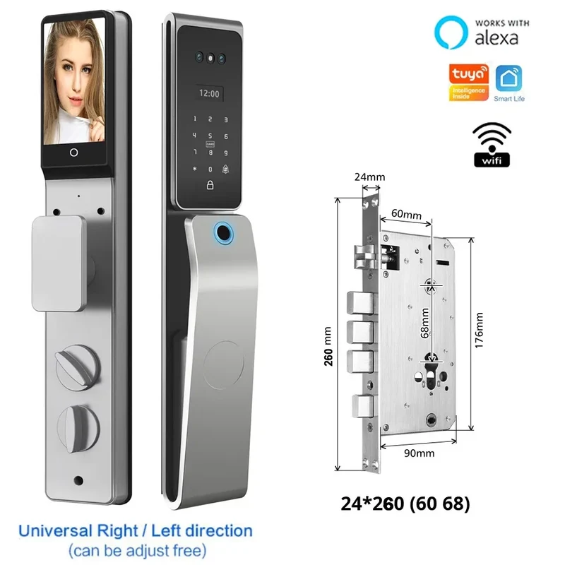 Smart deurslot – Slim slot – Elektronisch slot – Vingerafdrukslot – Biometrisch slot – 8 toegangsmethoden – Aluminium met IP67 waterdicht - 24x260 - 6068 insteek