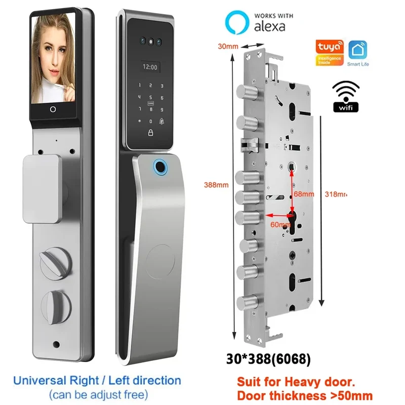 Slimme deurslot – Elektronisch deurslot – Deurklink – Smart Lock – Vingerafdrukslot – 8 Ontgrendelmethoden – IP67 Waterdicht Aluminium - 30x388 - 6068 insteek