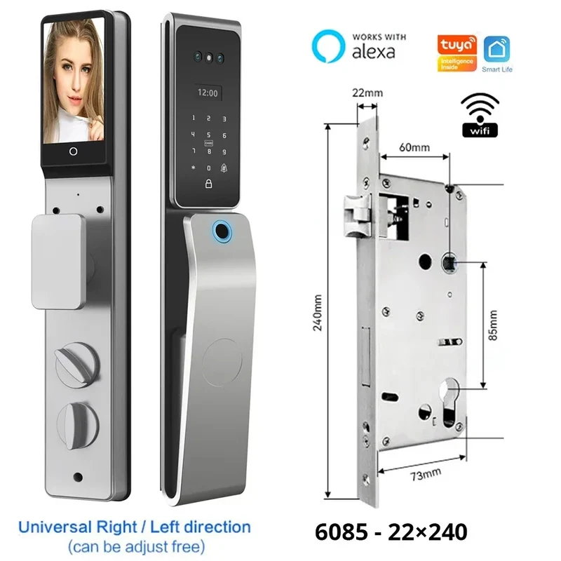 Slimme Deurslot – Elektronisch Slot – Toegangssysteem – Biometrisch Slot – Digitaal Deurslot – 3D Gezichtsherkenning – IP67 Waterdicht Aluminiumslot - 22x240 - 6085 insteek