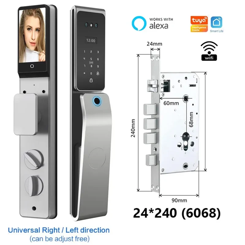 Smart Deurslot – Slim Deurslot – Elektronisch Slot – Vingerafdrukslot – Keyless Entry – IP67 Waterdicht – 8 Manieren Om Te Ontgrendelen - 24x240 - 6068 insteek