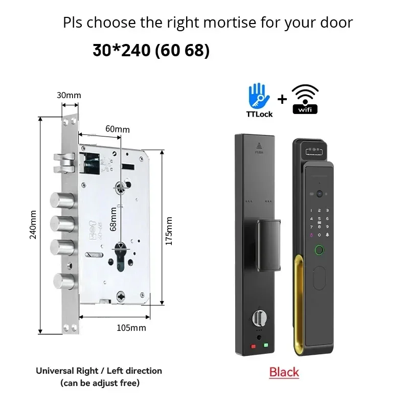 Smart Lock – Slimme Deurslot – Elektronisch Slot – Deurklink Met Vingerafdruk – Toegang Via App – Roestvrij Staal – Ingebouwde Camera Met Tweeweg Audio - 30x240 Insteek
