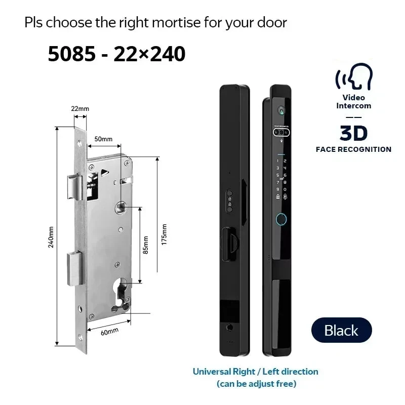 Slimme Deurslot – Elektronisch Slot – Biometrisch Slot – Vingerafdrukslot – App Slot – 6 Ontgrendelmethodes – IP66 Waterdicht - 5085 - Zwart