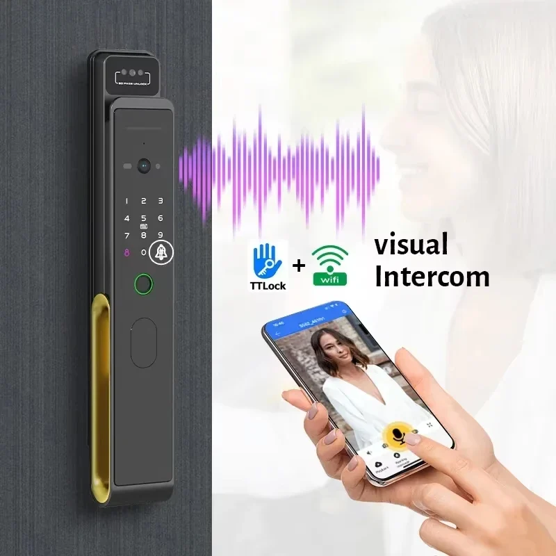 Smart Deurslot – Slimme Deurslot – Elektronisch Slot – Toegangscontrole – Video Intercom – Vingerafdruk en Gezichtsherkenning – App Besturing en Tweeweg Audio - 24 x 240 Insteek