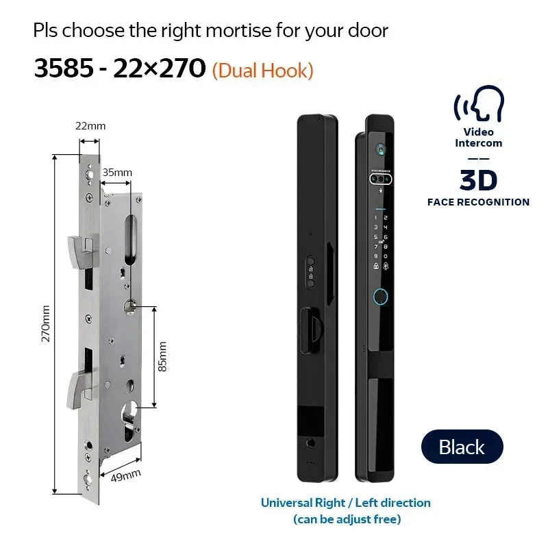 Slimme Deurslot – Smart Lock – Elektronisch Slot – Vingerafdrukslot – App Bediening – Wifi Verbinding – IP66 Waterdicht - 3585 - met Haak - Zwart
