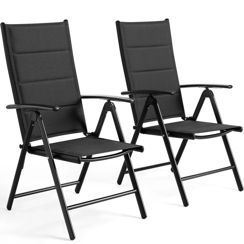 Inklapbare Tuinstoelen – Vouwstoelen – Balkonstoelen – Campingstoelen – Barbecue Stoelen – 7-Posities Verstelbare Rugleuning – Lichtgewicht Aluminium Frame - Zwart