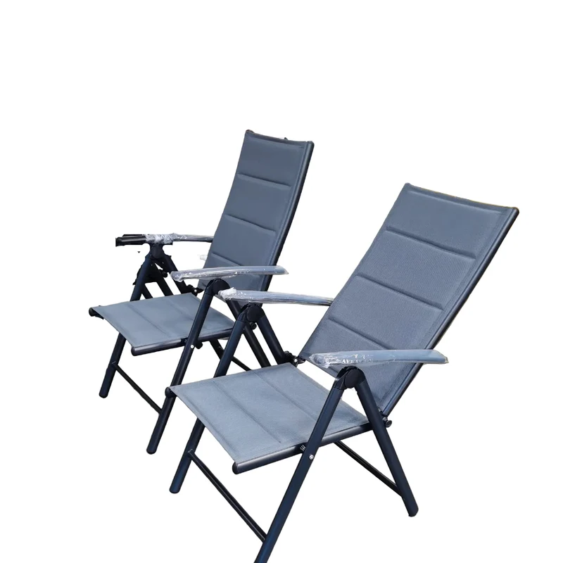 Tuinstoelen – Klapstoelen – Balkonstoelen – Terrasstoelen – Tuinmeubelen – Teakhouten Armleuning – Verstelbare Rugleuning - Grijs