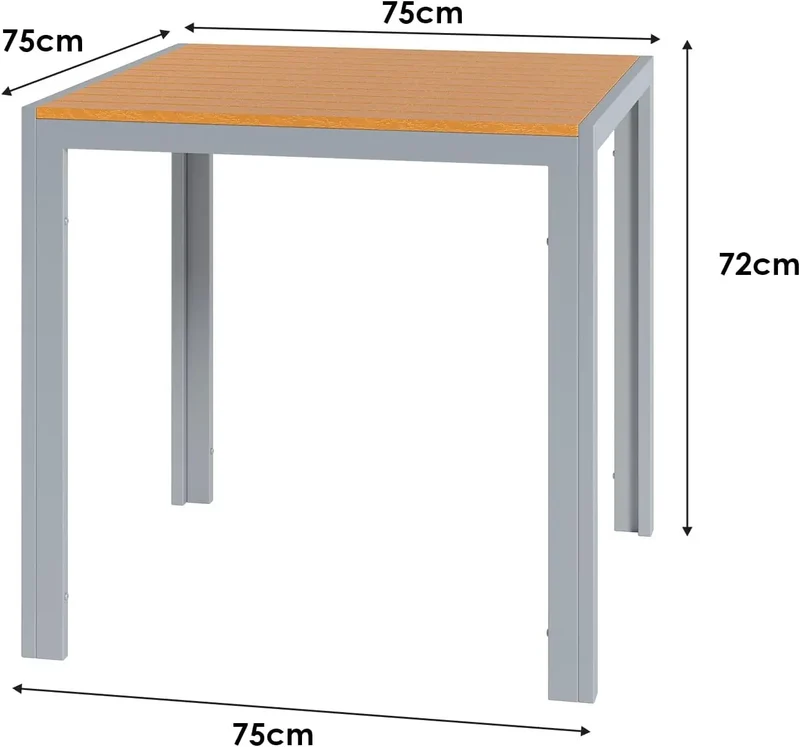 Tuin- en Balkontafel – Buitentafel – Bistrotafel – Terrastafel – Koffietafel – Weerbestendig WPC Houtlook – Lichtgewicht Aluminium Frame 75x75x72 cm