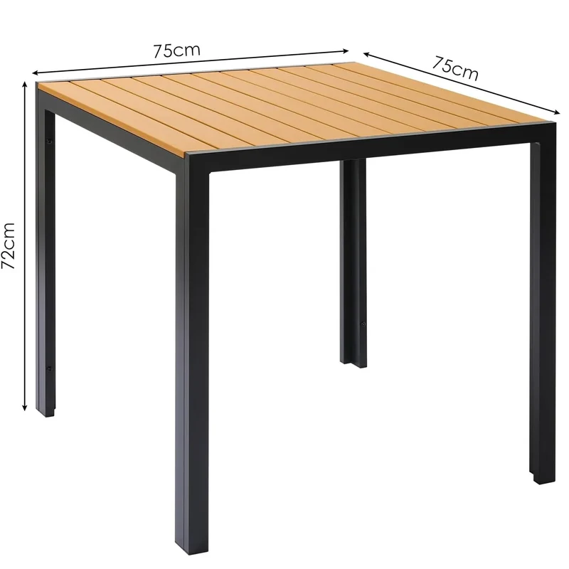 Tuintafel – Buiten tafel – Bistro tafel – Balkon tafel – Terras tafel – Hout-polymeer composiet blad – Zwart aluminium frame 75x75x72 cm