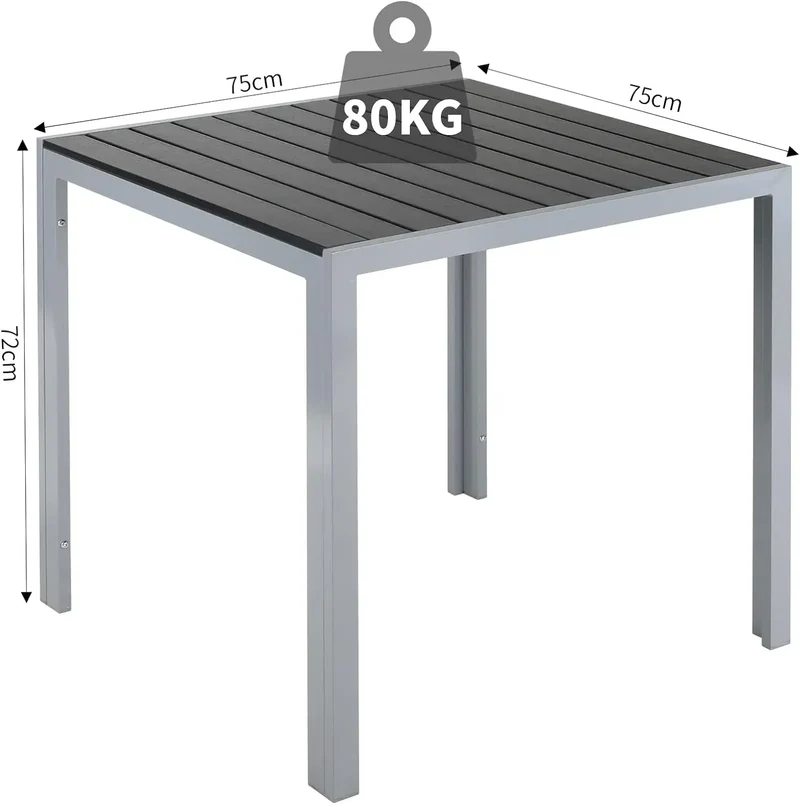 Tuintafel Aluminium – Gartentisch – Bistrotafel – Balkon Tafel – Terrastafel – Weerbestendig Aluminium Frame – Zwart WPC Tafelblad 75x75x72 cm