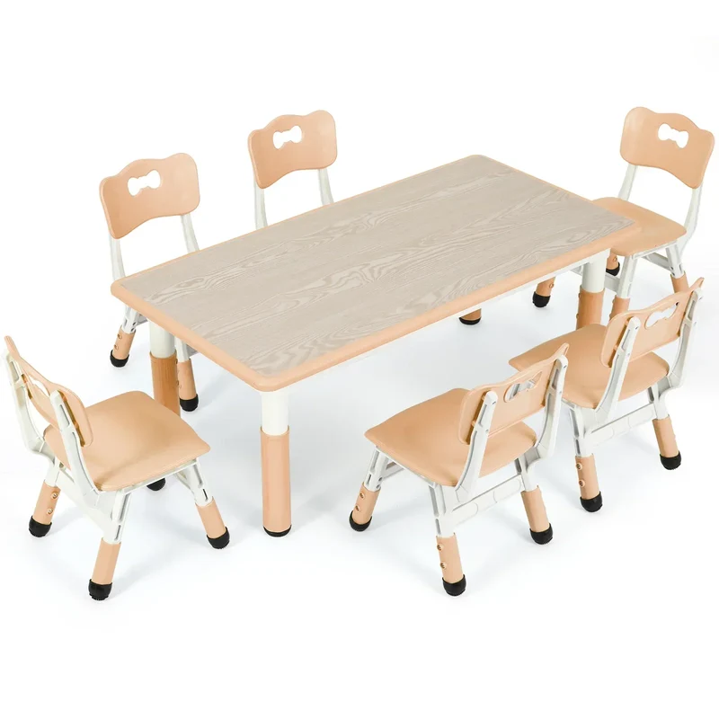 Kindermeubelset – Kindertafel – Kinderstoelenset – Speeltafel Kinder – Kinder Bureau – Verstelbare Hoogte – Duurzaam PVC & Plastic Hout - Geel