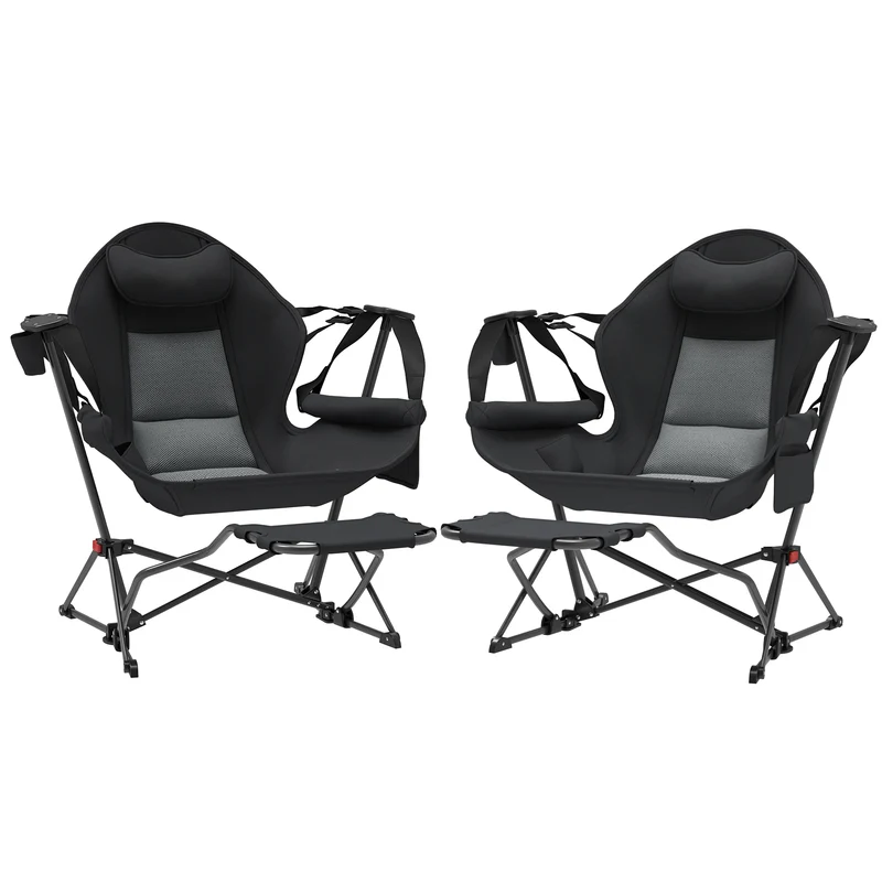 Camping Stoel – Relaxstoel – Loungefauteuil – Voedingsstoel – Fauteuil – Verstelbare Rugleuning tot 168° – Water- en UV-bestendige Oxford Stof - 88 x 160 x 104 cm - Zwart
