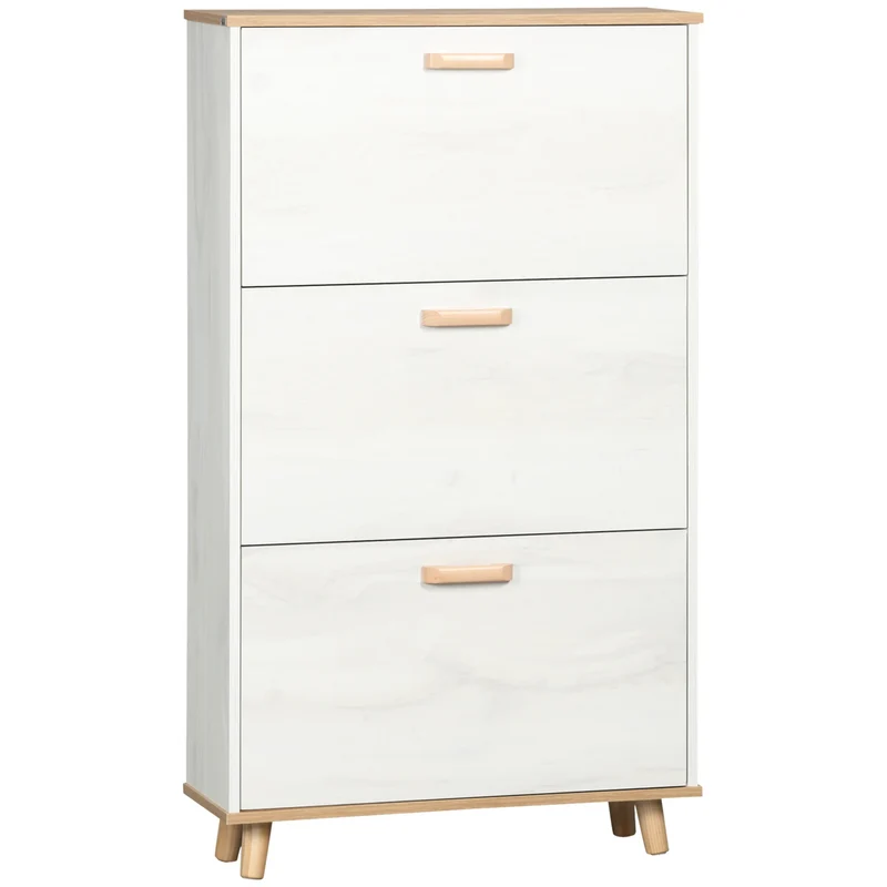 Schoenenrek Hout – Schoenenkast – Schoenenopberger – Schoenenrek Voor Hal – Compact Ontwerp – Verstelbare Binnenplank – Opslag Voor 12 Paar – Duurzaam Melamine - 70 x 23,5 x 122 cm - Wit