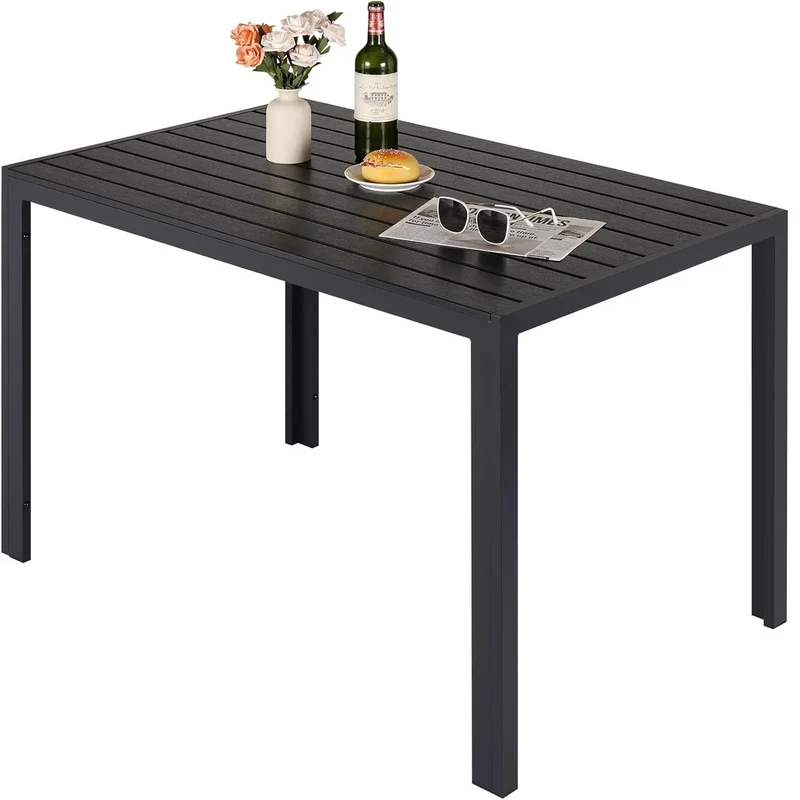 Tuintafel – Buitentafel – Terrastafel – Balkon tafel – Aluminium Tuinmeubel – Weerbestendig WPC Tafelblad – Lichtgewicht Aluminium Frame - 10 Borden Tafelblad
