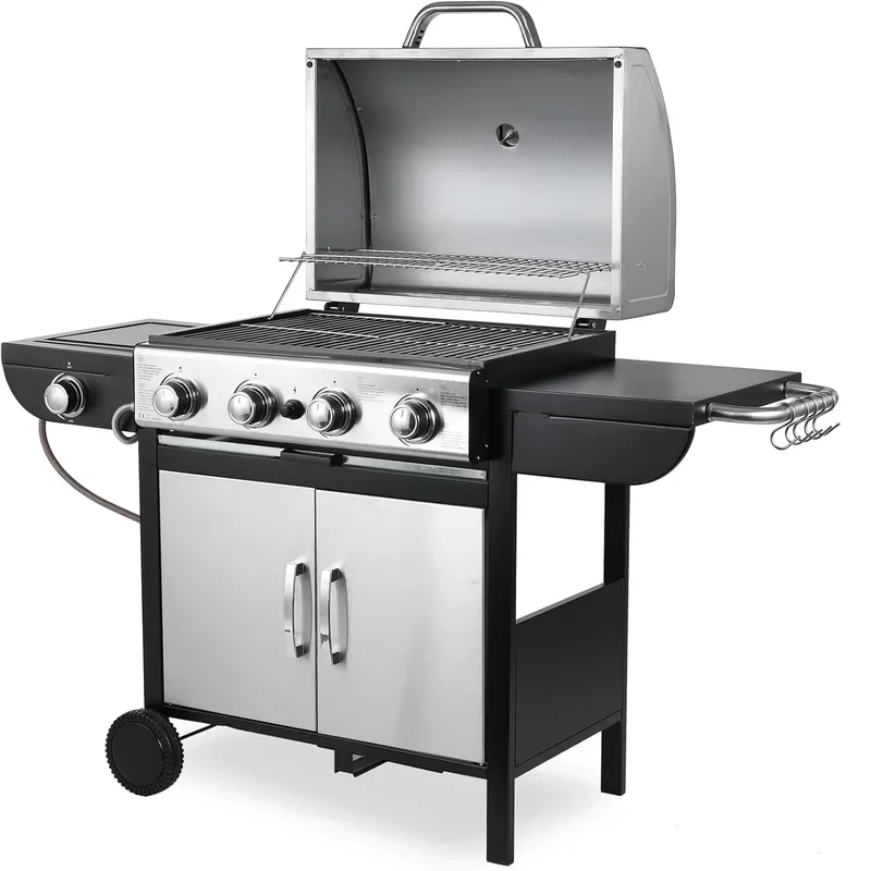 Gasbarbecue – Gas Grill – BBQ Grill – Trolley Barbecue – Outdoor Grill – 4+1 RVS Branders – Inclusief Thermometer
