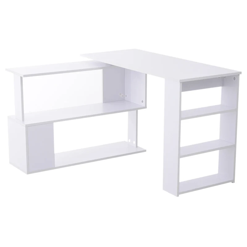 Computertafel – Bureau – Computerbureau – Bureautafel – Hoekbureau – 360° Draaibaar Design – MDF Melamine Coating - Wit