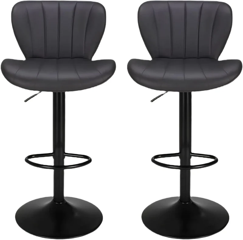 Barstoelen – Barkrukken – Keukenstoelen – Hoge Stoelen – Barstoelen Set 2 Stuks – Verstelbare Zithoogte – 360° Draaibaar – PU Leer – Roestvrij Stalen Frame - Grijs