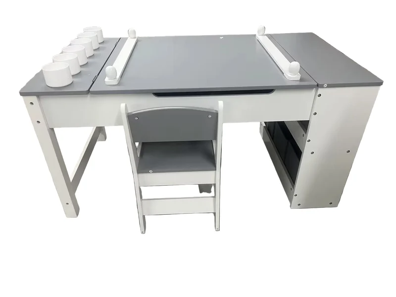 Multifunctioneel 2-in-1 - Kindertafel En Stoel Set – Kids Tafel – Knutseltafel – Schildersezel – Activiteitentafel – Hout Met Opbergruimte - Grijs & Wit