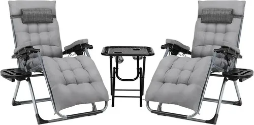 Ligbed - 3-delige Verstelbare Ligstoelset – Tuinstoelen – Zonnebedden – Klapstoelen – Strandstoelen – Duurzaam Stalen Frame – Verstelbare Rugleuning 90-160° - Grijs