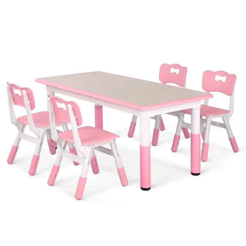 Kindertafelset – Kindermeubelset – Speeltafel Kinderen – Kinderbureau – Kinderstoelen – Verstelbare Hoogte – Duurzaam HDPE Materiaal - Roze