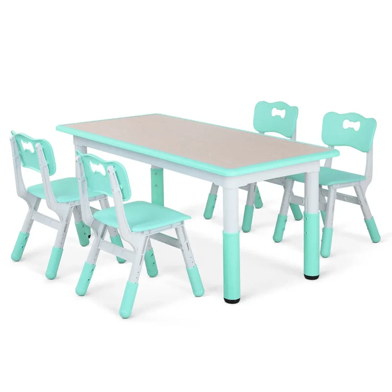 Kindermeubelset – Kinder Tafel En Stoelen – Speelset – Verstelbare Kindermeubels – Kindertafel Met Stoelen – Verstelbare Hoogte – Stevig Milieuvriendelijk Materiaal - Groen