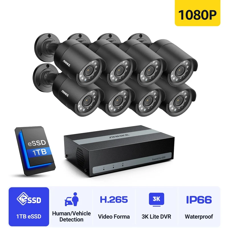 Beveiligingscamera Set 8-Kanaals – Videobewaking Systeem – CCTV Camera Set – Surveillance Camera Kit – 1TB SSD Opslag – Nachtzicht Tot 30 Meter