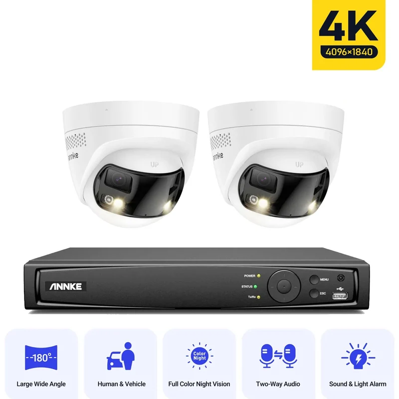 Beveiligingssysteem IP – Bewakingscamera – Dome Camera – CCTV Camera - AI Bewegingsdetectie Met Nachtzicht - NVR Recorder - Ultrabreed 180° Dual-Lens