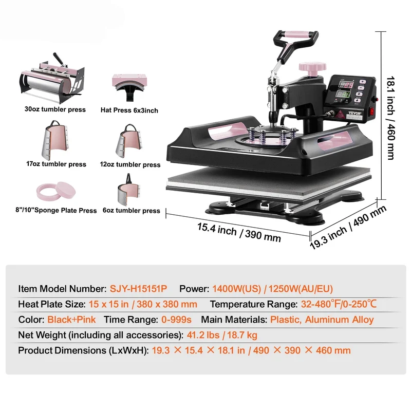 8-in-1 Warmtepers – Hitsmachine – Transferpers – Textielpers – Printmachine – 12x15 Inch Persplaat – 360° Draaibare Arm & Pull-out Ladeontwerp