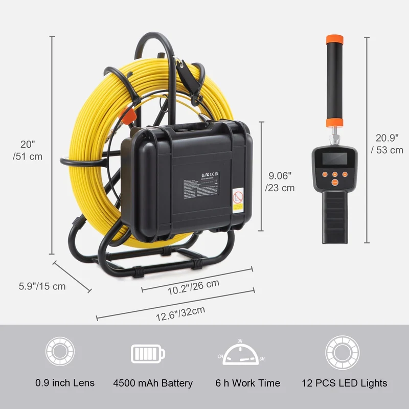 Pijpenkamera – Inspectiecamera Leidingen – Rioolcamera – Afvoerinspectie – Endoscoopcamera – 9 inch LCD Scherm – 512Hz Locator - 50M