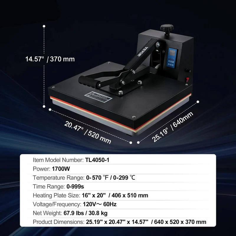 Warmtepers – Transferpers – Textielpers – Sublimatiepers – Hittepers – 16 x 20 Inch Werkoppervlak – Digitale Temperatuur- en Tijdregeling