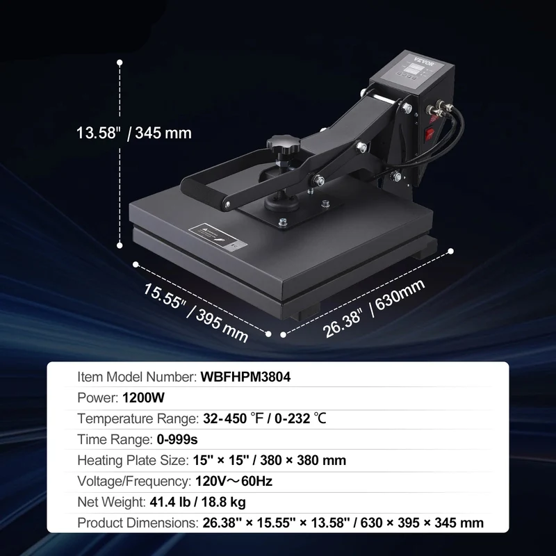 Warmtepers – Hittepers – Transferpers – Sublimatiepers – Textielpers – 15 x 15 Inch – Digitale Temperatuurregeling