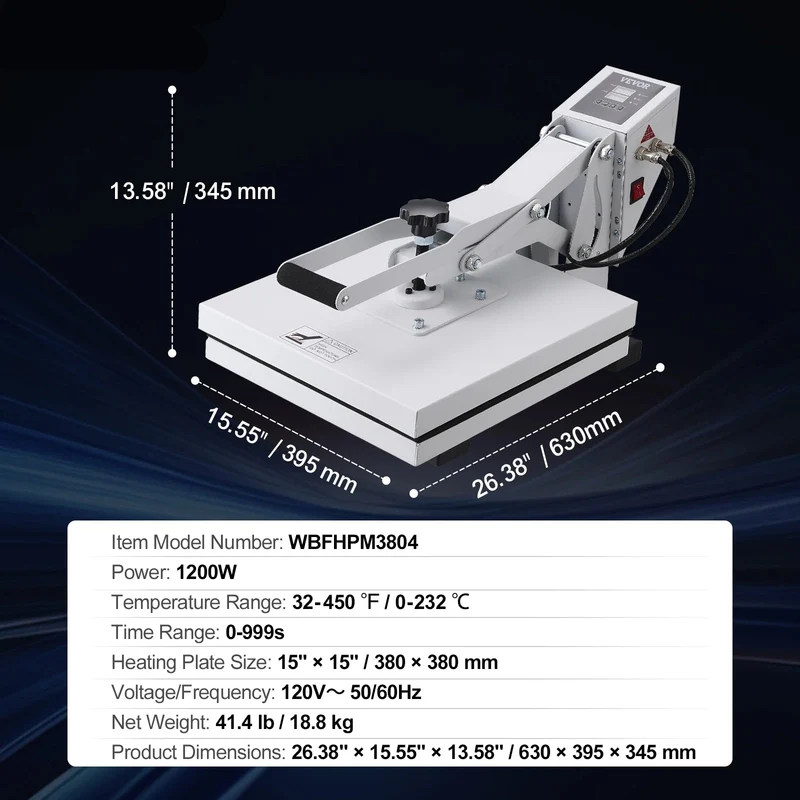 Warmtepers – Transferpers – Textielpers – Sublimatiepers – Persmachine – 15 x 15 inch Oppervlakte – Digitale Temperatuur- en Timerregeling