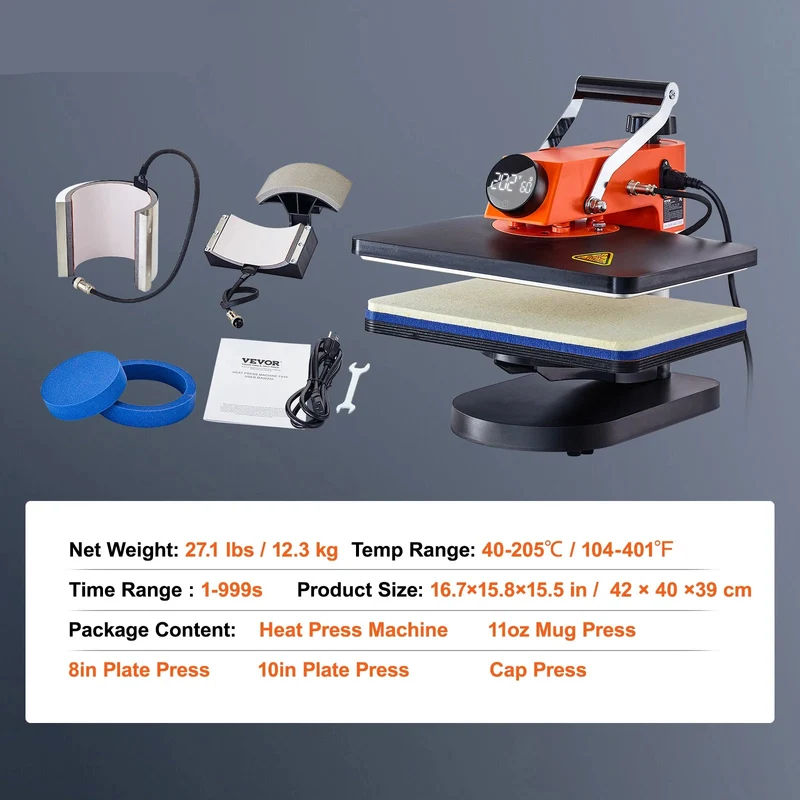 5-in-1 Hittepers – Sublimatiepers – Transferpers – Textielpers – Mokkenpers – 15x12 Inch Verwarmingsplaat – 360° Draaibare Arm
