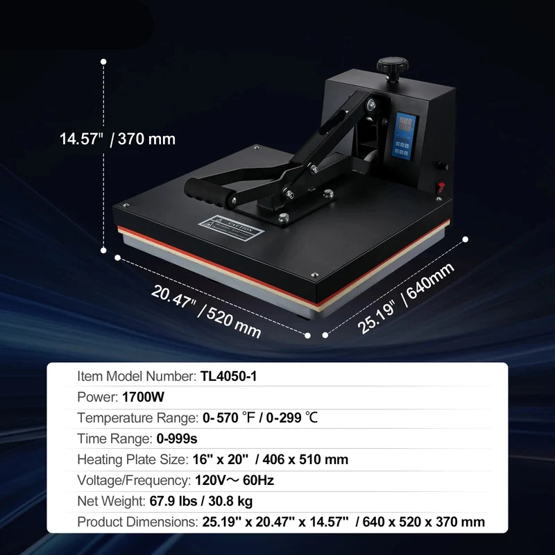 Warmtepers – Hittepers – Transferpers – Sublimatiepers – Textielpers – Groot Werkoppervlak 16x20 Inch – Nauwkeurige Digitale Bediening