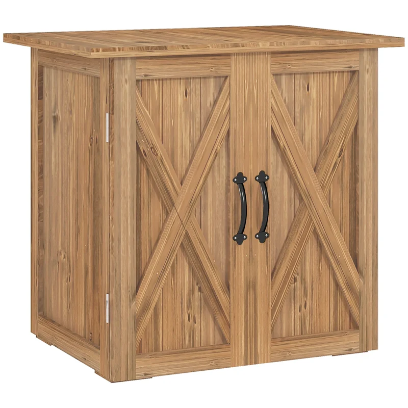 Tuinhuisje – Tuinkast – Tuinschuur – Berging – Buitenopslag – Vurenhout – Compact 0,39 m² – Dubbele Deuren Met Magnetische Sluiting - Natuurlijk Bruin Hout