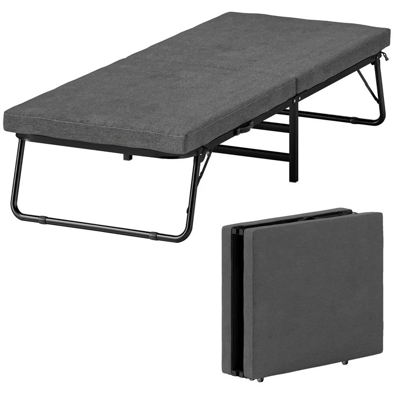 Opvouwbed – Vouwbed – Opklapbed – Logeerbed – Eenpersoonsbed – Inklapbaar Met Matras – Verstelbare Rugleuning 5 Standen - Grijs