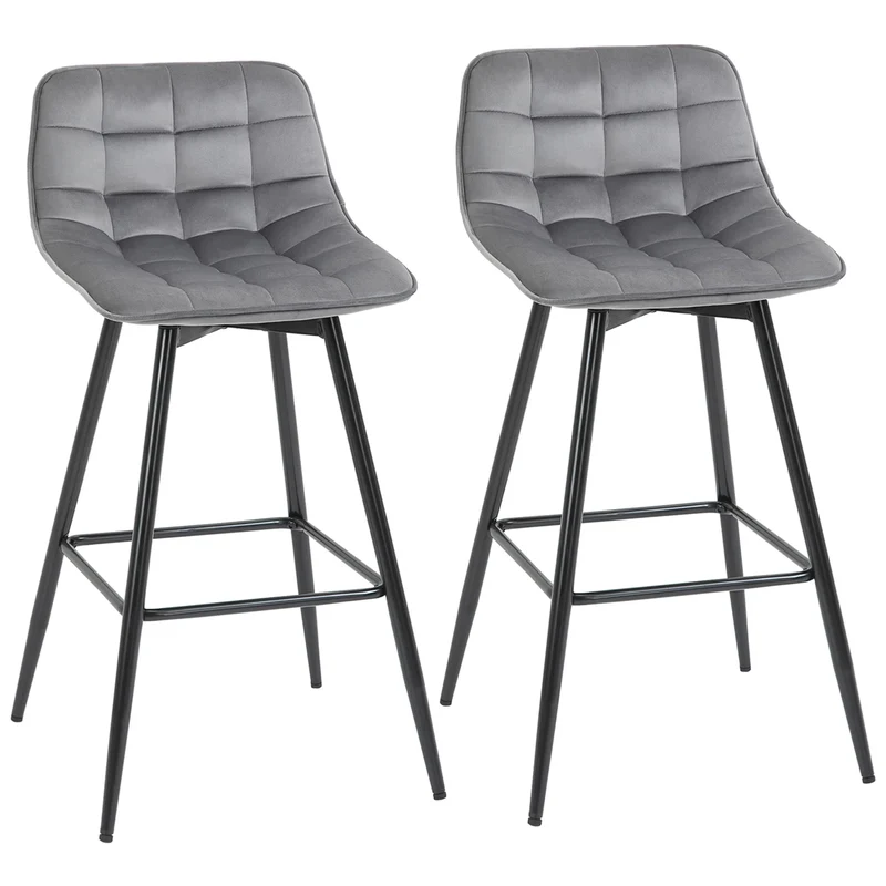 Barstoel – Barkruk – Barstoel Met Rugleuning – Verstelbare Barkruk – Hoge Barkruk – Velvet Bekleding – Metalen Frame – Zithoogte 64,5 cm - Grijs