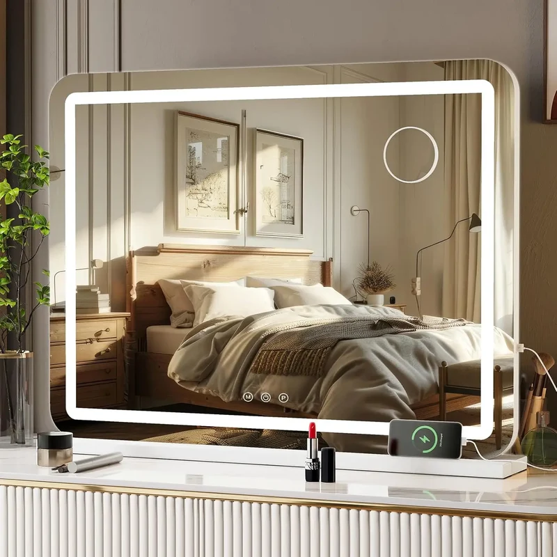 Make-up Spiegel – Kosmetikspiegel – Vanity Spiegel – Make-up Spiegel Met Verlichting – Beauty Spiegel – 80x60 cm Groot – Met Touchscreen & 3 Lichtkleuren - Wit