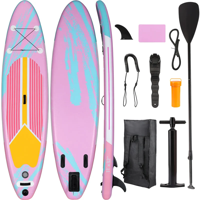 Opblaasbaar Stand Up Paddle Board – SUP Board – Paddleboard – Inflatable SUP – Supplank – Anti-slip EVA Dek – Inclusief Aluminium Peddel & Draagtas 305x77x15,5 cm – Max 105 kg - Roze