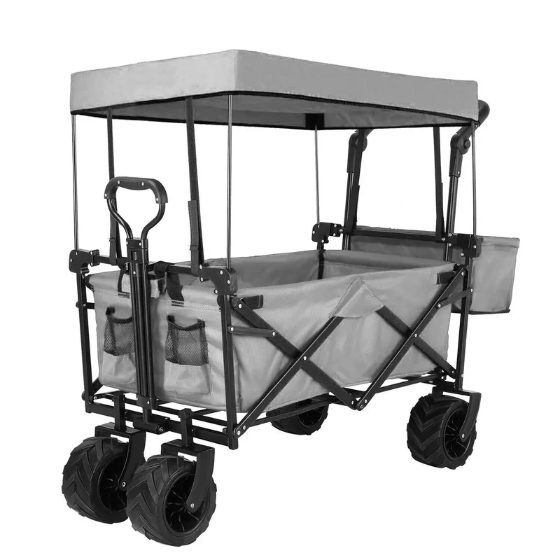 Opvouwbare Bolderkar – Vouwkar – Transportkar – Tuinkar – Bolderwagen – Afneembaar Dak – Draagkracht 115 kg – Stevig Stalen Frame - Grijs