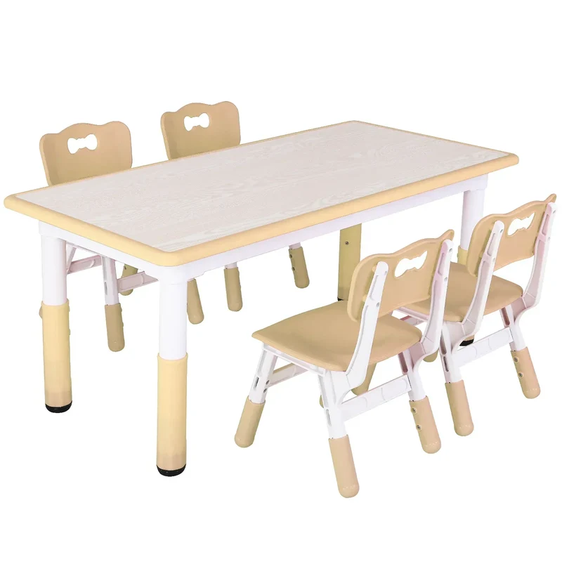 Kinderstoel Set – Kindermeubel Set – Kindertafel Met Stoelen – Verstelbare Kinderset – Speelset Voor Kinderen – Verstelbare Hoogte 48-60cm – Duurzaam HDPE Kunststof - Geel