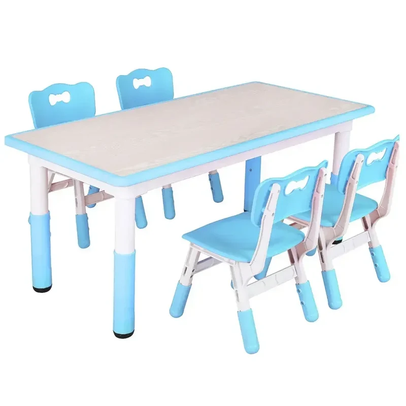 Kinder Tafel- en Stoelenset – Kindermeubelset – Speeltafel – Kinderbureau – Kindertafel – Verstelbare Hoogte – 120x60 cm Tafelblad – Blauw