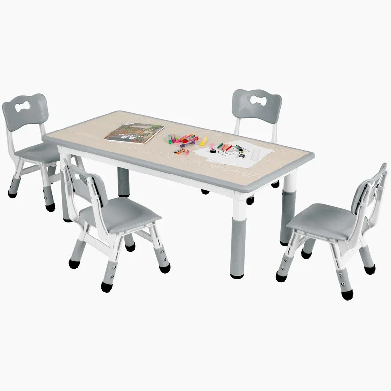 Kindertafeltje met 4 Stoelen – Kindermeubelset – Speeltafel – Tafel en Stoelen – Kinderzitje – Verstelbare Hoogte – Duurzaam HDPE Kunststof – Maximale Belastbaarheid 100 kg - Grijs
