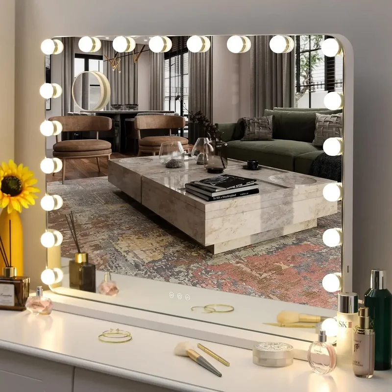 Hollywood Make-Up Spiegel – Make-Up Spiegel Met LED – Verlichte Spiegel – Groot Make-Up Spiegel – Kosmetikspiegel – 80x60 cm – 20 Dimbare LED-Lampjes - Wit
