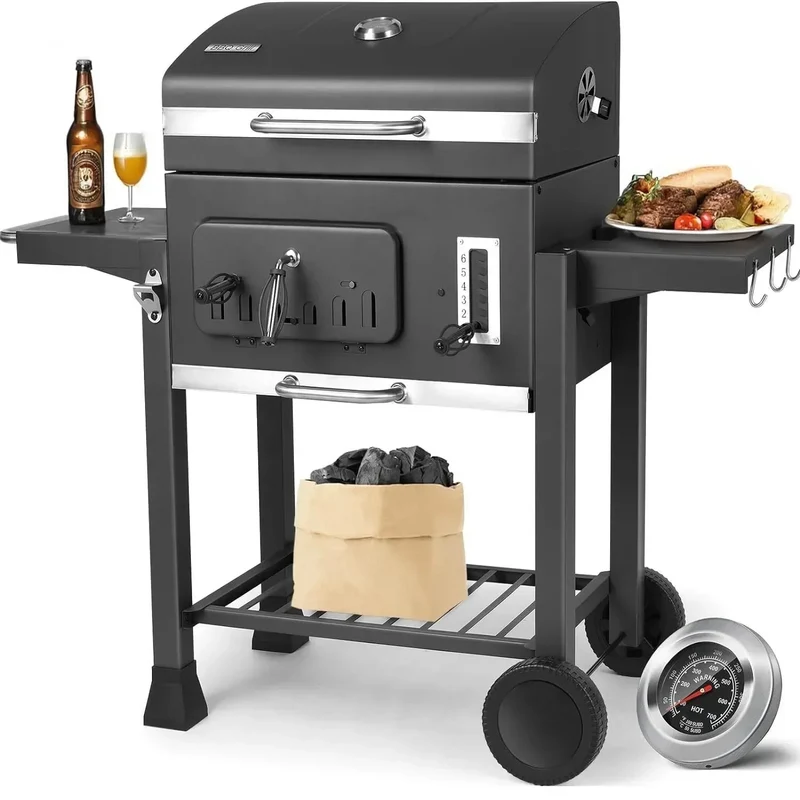 Houtskoolbarbecue – BBQ Grill – Barbecue – Houtskool BBQ – Tuinbarbecue – Grote Grillruimte 64x46 cm – Verstelbare Houtskoollade Met Thermometer