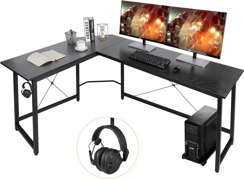 L-vormig Bureau – Hoekbureau – Computertafel – Gaming Bureau – Bureaublad – Extra Groot Werkblad – Stevige Stalen Frame - Zwart