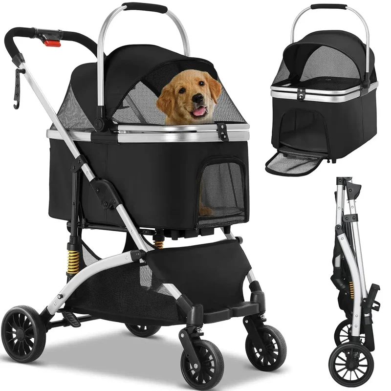 Dierenwagen 2-in-1 – Hondenwagen – Kattenwagen – Transportbox – Draagkar – Stevig Carbonstaal Frame – Geschikt Tot 40 kg